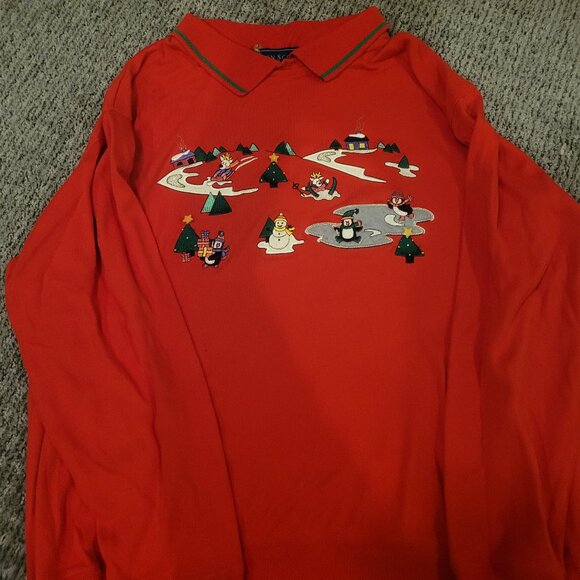 Christmas Shirt Animals Ice Skating Vintage Size XL penguin moose snowman - Picture 2 of 3